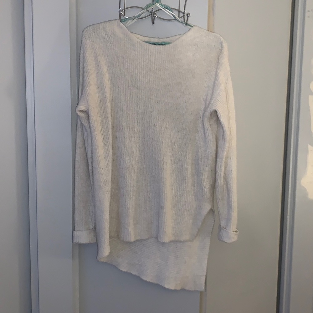 Vera Wang chic asymmetrical high low sweater variegated pattern soft cream large